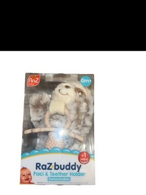 RaZbuddy Beige Plush Paci & Teether Holder